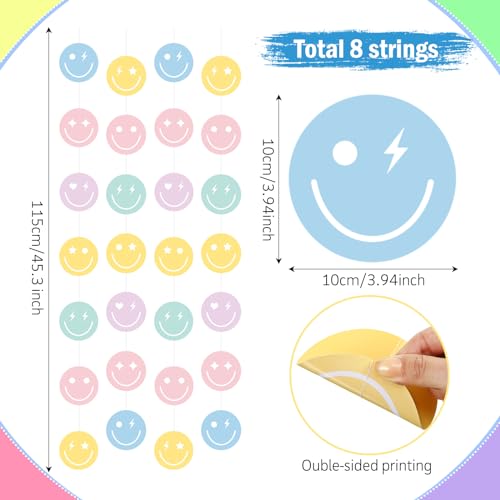 Cindeer 8 Pcs Smile Face Birthday Decorations Pastel Smile Face Garlands for Classroom Hanging Banners Pastel Paper Cutouts for Back to School Baby Shower Wedding Birthday Party Decor Supplies - Image 5