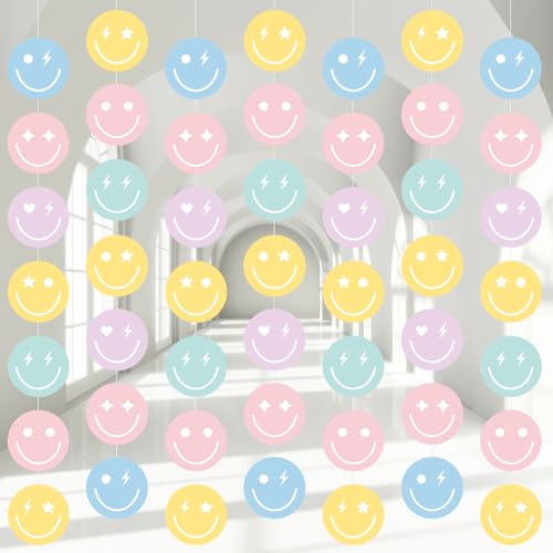 Cindeer 8 Pcs Smile Face Birthday Decorations Pastel Smile Face Garlands for Classroom Hanging Banners Pastel Paper Cutouts for Back to School Baby Shower Wedding Birthday Party Decor Supplies - Image 1