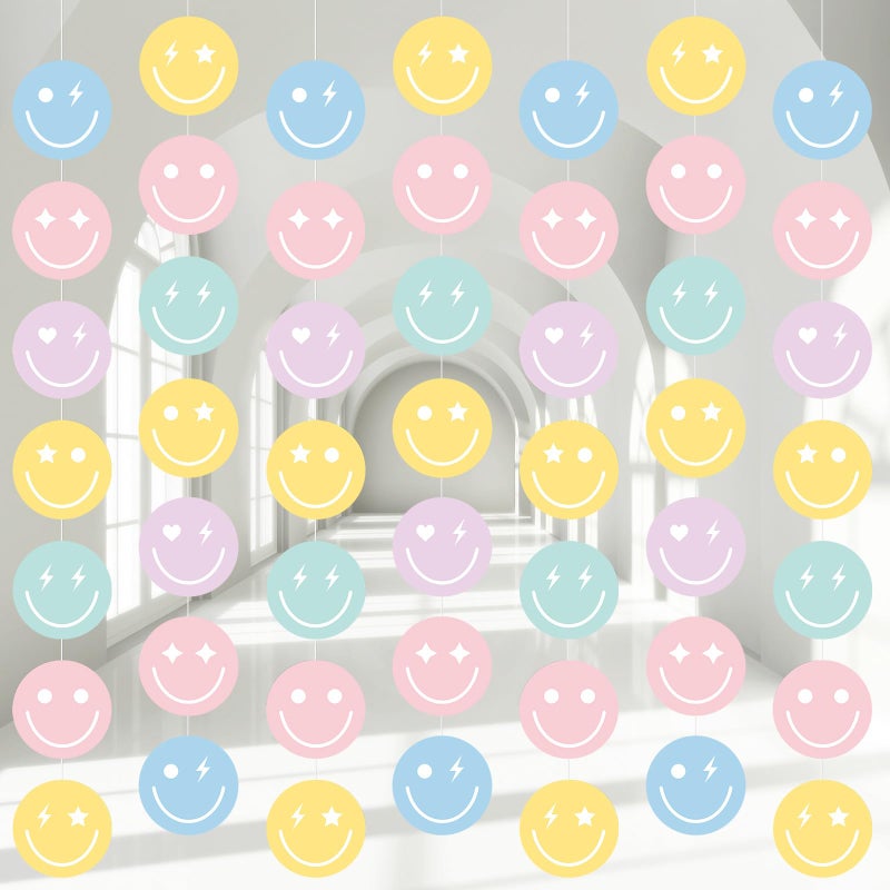 Cindeer 8 Pcs Smile Face Birthday Decorations Pastel Smile Face Garlands for Classroom Hanging Banners Pastel Paper Cutouts for Back to School Baby Shower Wedding Birthday Party Decor Supplies - Image 3