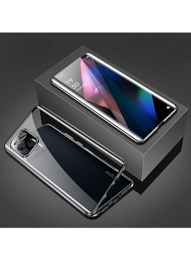 Double-sided glass, 360-degree full protection, OPPO Find X3 Pro case, aluminum bumper, transparent, full coverage, impact resistance, magnetic type, thin version, support wireless Qi charging - Image 2