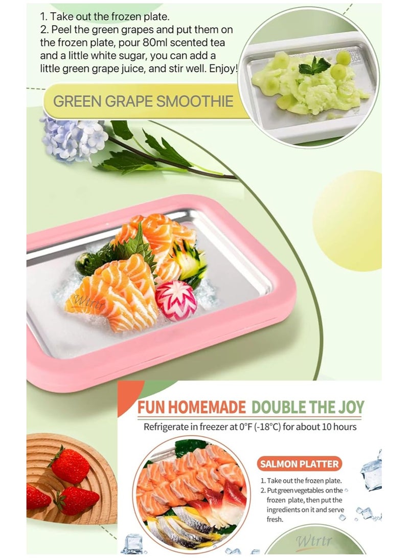 Ice Cream Roller Maker，Ice Cream Roll Dessert at Home，Ice Plate Ice Cream Roller Plate Anti-Griddle Pan with 2 Spatulas Easy Homemade Rolled Ice Cream, Frozen Treat Maker (Big Pink) - Image 4