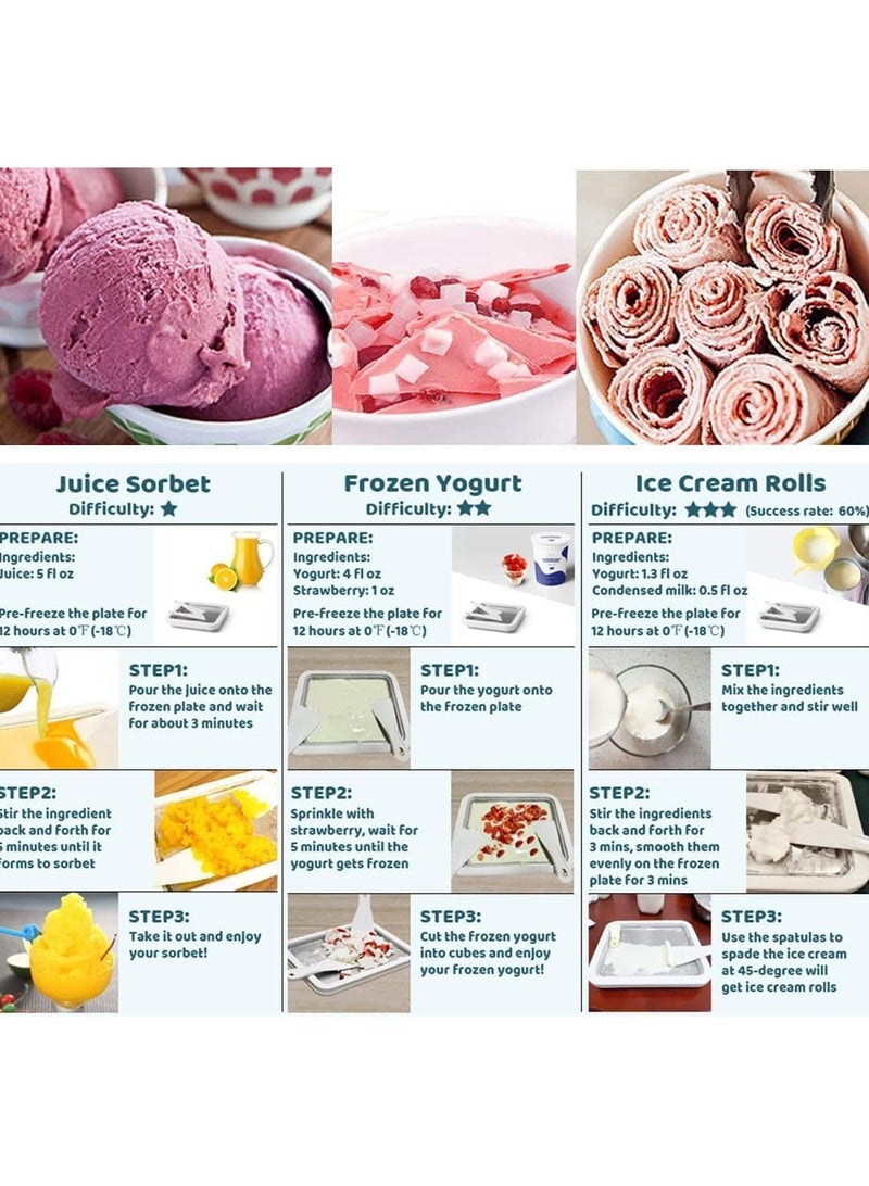 Ice Cream Roller Maker，Ice Cream Roll Dessert at Home，Ice Plate Ice Cream Roller Plate Anti-Griddle Pan with 2 Spatulas Easy Homemade Rolled Ice Cream, Frozen Treat Maker (Big Pink) - Image 5