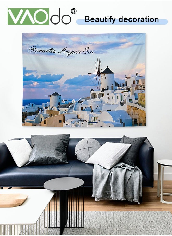 VAOdo Snow Town Tapestry Short Plush Simple Home Decoration Wall Hanging Natural Scenery Live Broadcast Photo Background Free Installation Package 150 * 130CM  - Image 5