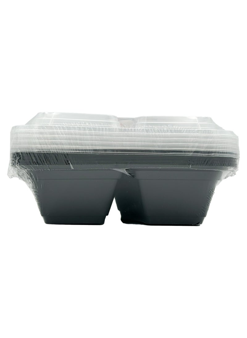 Ideal Pack Black Base Rectangular 3-Compartment Food Containers with Lids – 5 Pack | Microwave & Freezer Safe | Leak-Resistant Meal Prep and Takeaway Containers - Image 2