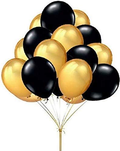 Flyloons Black Gold Happy Birthday Decoration items, Set of Happy Birthday Banner, Golden Foil Curtain, Golden Balloons, Black Balloons, Balloon Pump, Arch Tape for Husband Boys Girls - Image 3