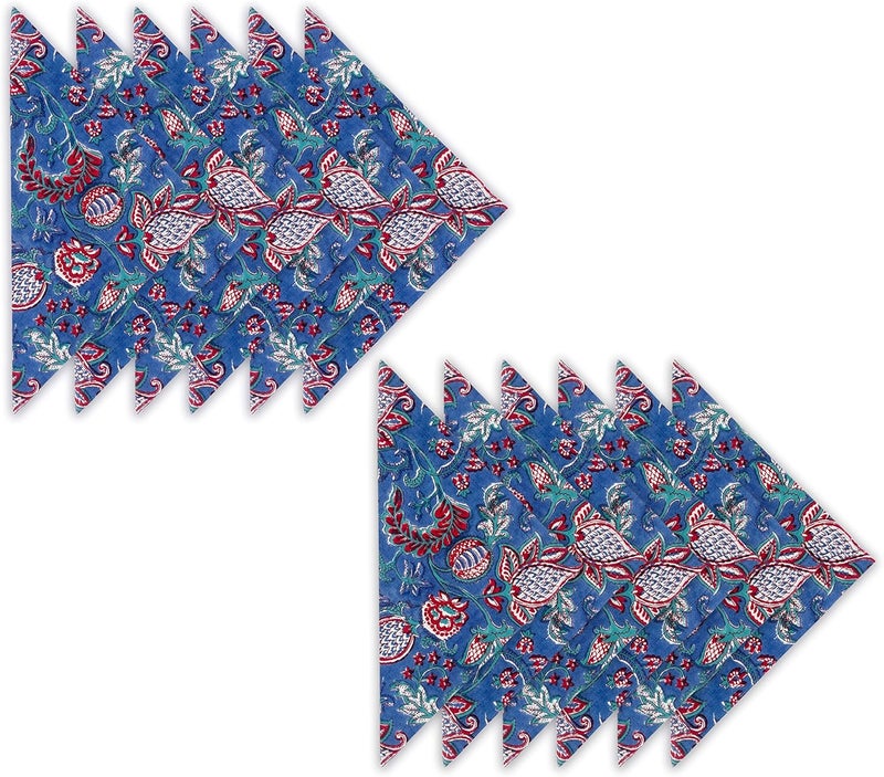 AVKA Studio Soft Cotton Dinner Napkins 18x18 inches  Washable Thin Cloth Napkins Set of 12  Everyday Use or Dinner Party and Events  Royal Blue Paisley Pattern Lightweight Indian Block Print Fabric