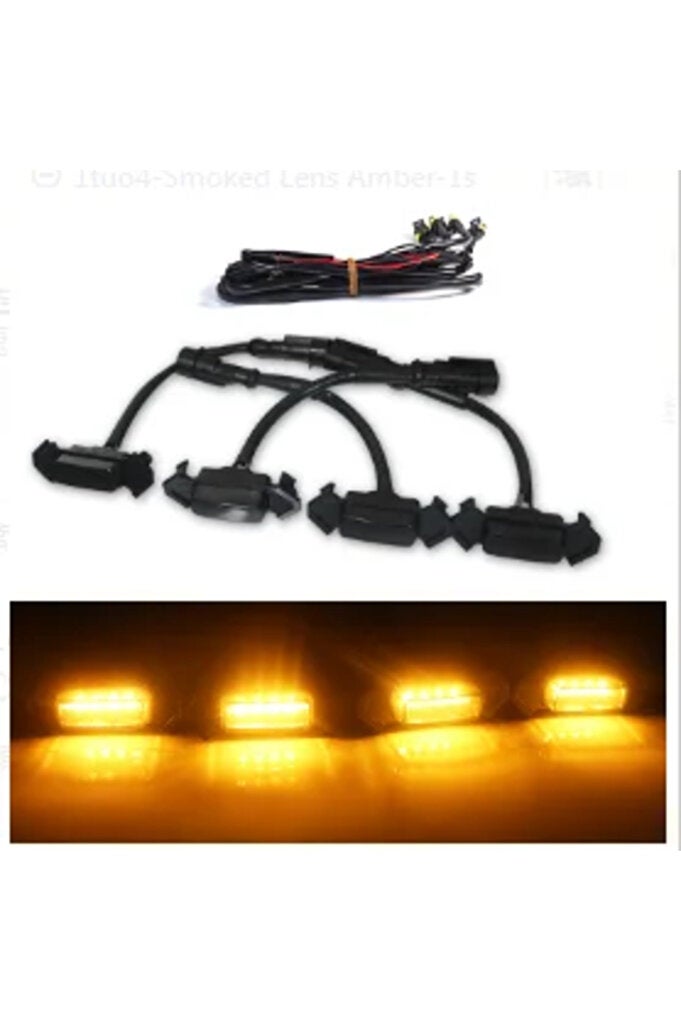 rayihni Smoked Shell Yellow Universal 4PCS Car Front LED Grille Strobe Light Warning Daytime Running Lamp Gr - Image 3