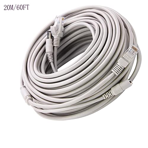 priaolker 20M/60FT Ethernet CCTV Cable, Cat 5 RJ45 + 2.1x5.5mm DC Power Cord, for CCTV Security Camera Surveillance System IP Camera NVR System Grey - (1Pcs) - Image 3