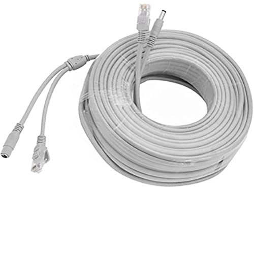 priaolker 20M/60FT Ethernet CCTV Cable, Cat 5 RJ45 + 2.1x5.5mm DC Power Cord, for CCTV Security Camera Surveillance System IP Camera NVR System Grey - (1Pcs) - Image 1
