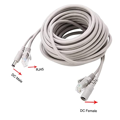priaolker 20M/60FT Ethernet CCTV Cable, Cat 5 RJ45 + 2.1x5.5mm DC Power Cord, for CCTV Security Camera Surveillance System IP Camera NVR System Grey - (1Pcs) - Image 2