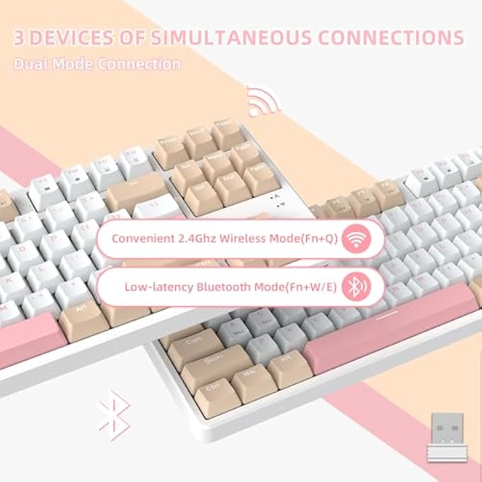 A-jazz A.JAZZ WIRELESS MECHANICAL KEYBOARD, 87 KEYS TKL HOT SWAPPABLE BLUETOOTH GAMING KEYBOARD, DUAL MODE BT5.0/2.4G WITH DETACHABLE FRAME, USB HUB OEM KEYCAPS CUSTOM KEYBOARD FOR PC GAMER XBOX(RED SWITCH) - Image 3