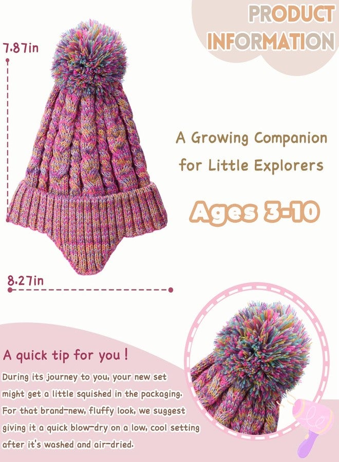 KMOLY Kids Toddler Winter Hat 2PCS,Thick Warm Beanie with Pom Pom Fleece Lined Earflap Knit Hat for Boys Girls Children (US, Alpha, One Size, Mix Rainbow+Purple) - Image 5