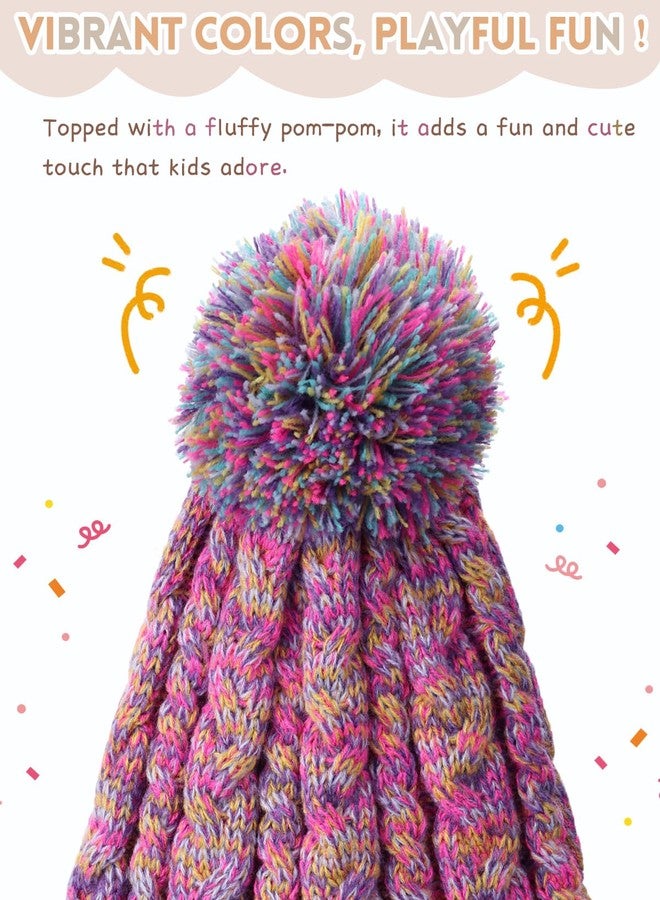 KMOLY Kids Toddler Winter Hat 2PCS,Thick Warm Beanie with Pom Pom Fleece Lined Earflap Knit Hat for Boys Girls Children (US, Alpha, One Size, Mix Rainbow+Purple) - Image 4