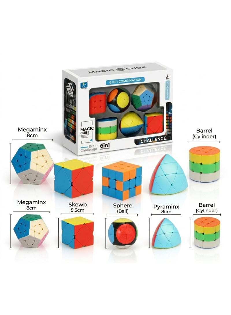 ماجيك كيوب طقم ألغاز مكعبات التحدي السحري 6 في 1 🧩🧠 - مجموعة ألعاب ذكاء لتدريب التنسيق بين اليد والعين والذاكرة - تشمل ميغامنكس، سكيوب، مكعب 3x3، مكعب الكرة، الهرم، والبرميل - مناسب من 3 سنوات فما فوق - هدية مثالية للأطفال والكبار - Image 1