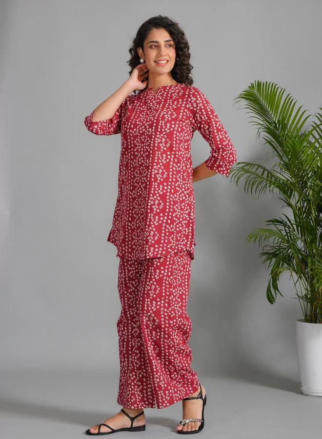 sanskrutihomes Pure Cotton Printed Notch Neck Top and Pyjama Set by Styli