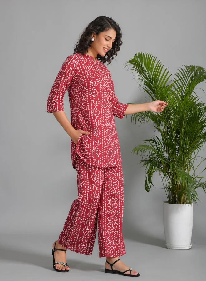 sanskrutihomes Pure Cotton Printed Notch Neck Top and Pyjama Set by Styli