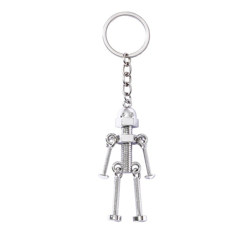 Vintage Robot Keychain: Sliver Metal 3D Movable Design - Adjustable Screws For Customizable Movement Creative Pendant For Key Decoration Or Gift Giving - Image 1