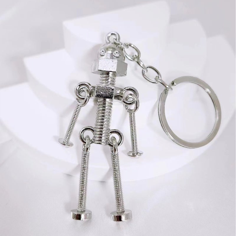 Vintage Robot Keychain: Sliver Metal 3D Movable Design - Adjustable Screws For Customizable Movement Creative Pendant For Key Decoration Or Gift Giving - Image 4