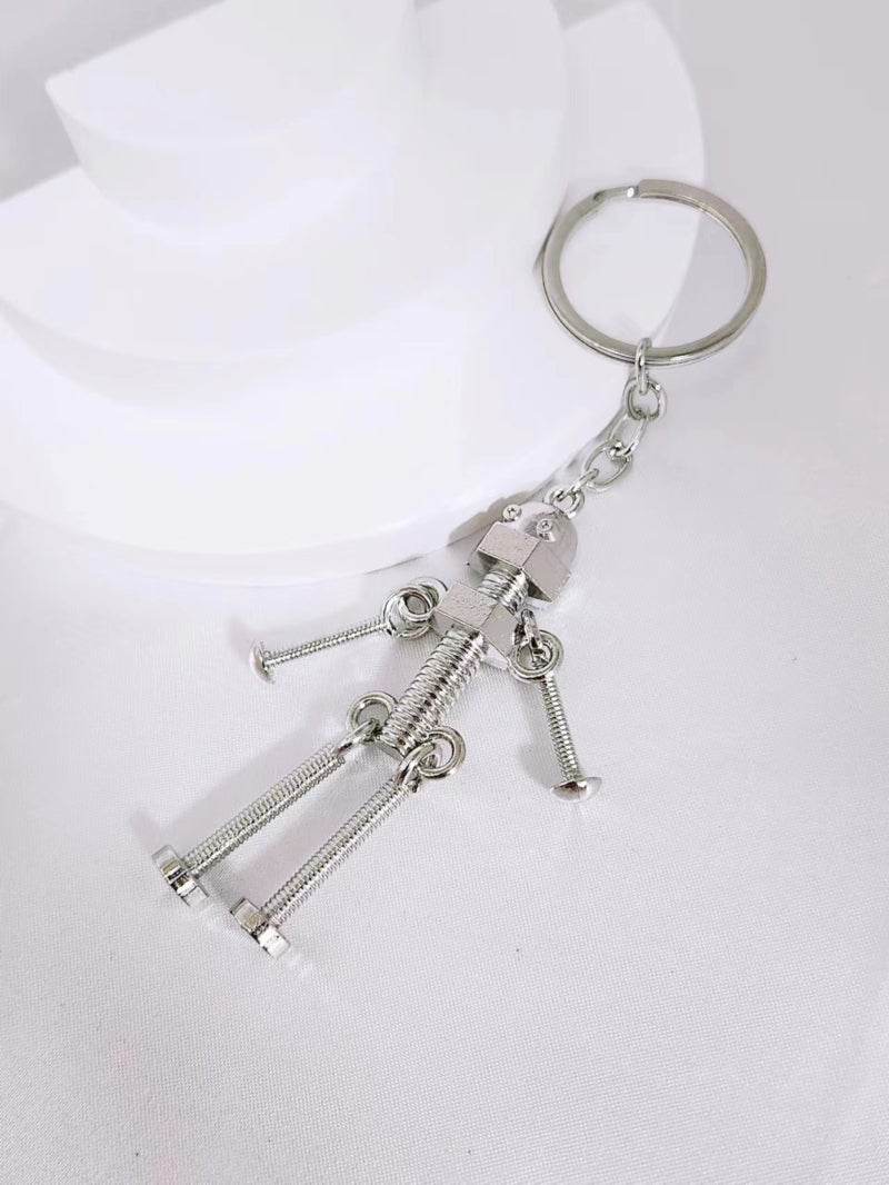 Vintage Robot Keychain: Sliver Metal 3D Movable Design - Adjustable Screws For Customizable Movement Creative Pendant For Key Decoration Or Gift Giving - Image 5