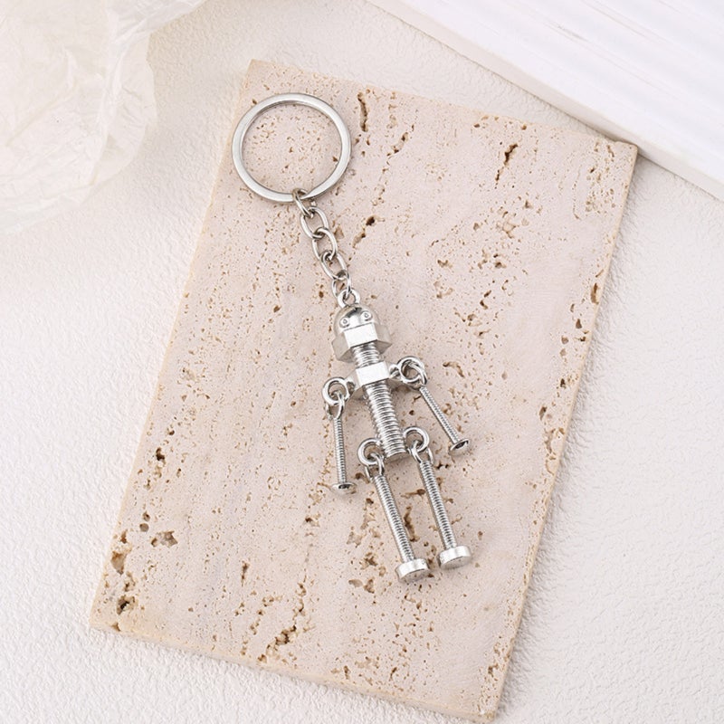 Vintage Robot Keychain: Sliver Metal 3D Movable Design - Adjustable Screws For Customizable Movement Creative Pendant For Key Decoration Or Gift Giving - Image 3