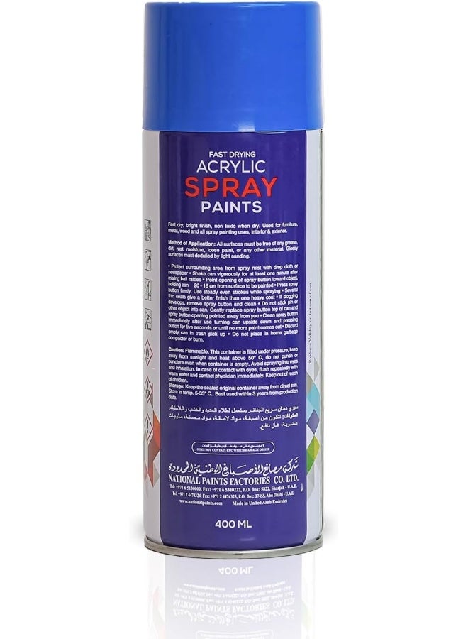 NATIONAL PAINTS Fast Drying Acrylic Spray Paint - Fluorescent Blue 460 - Image 2