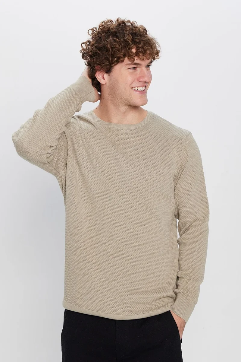 تودورس Slim Fit Crew Neck Honeycomb Patterned Men's Sweater
