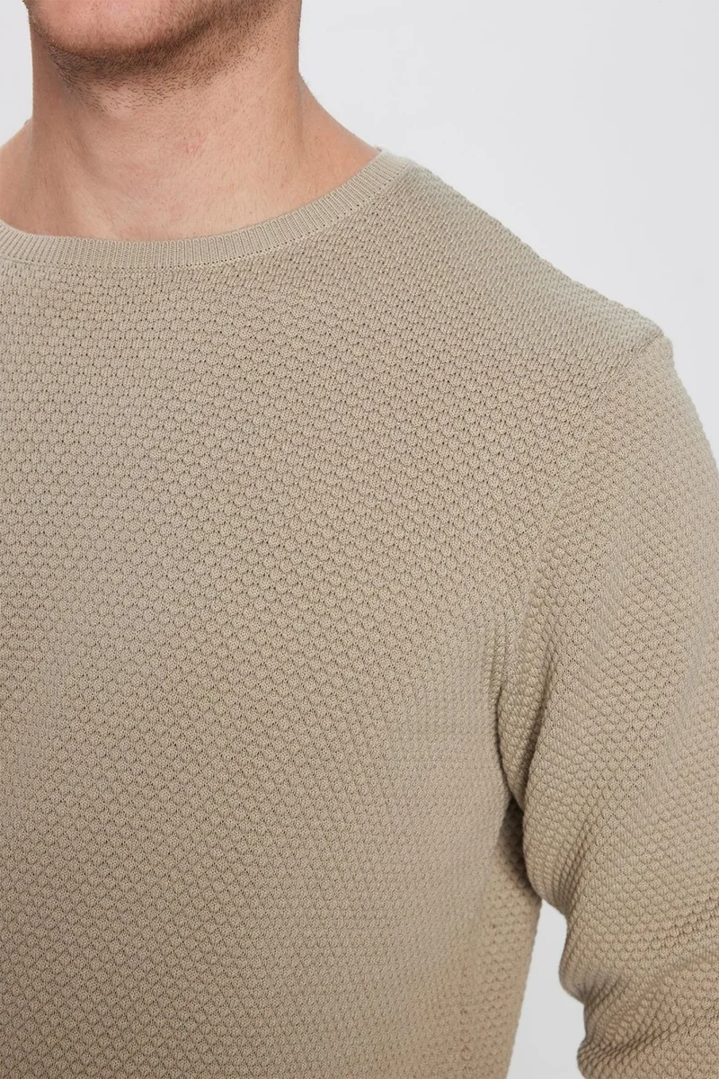 تودورس Slim Fit Crew Neck Honeycomb Patterned Men's Sweater