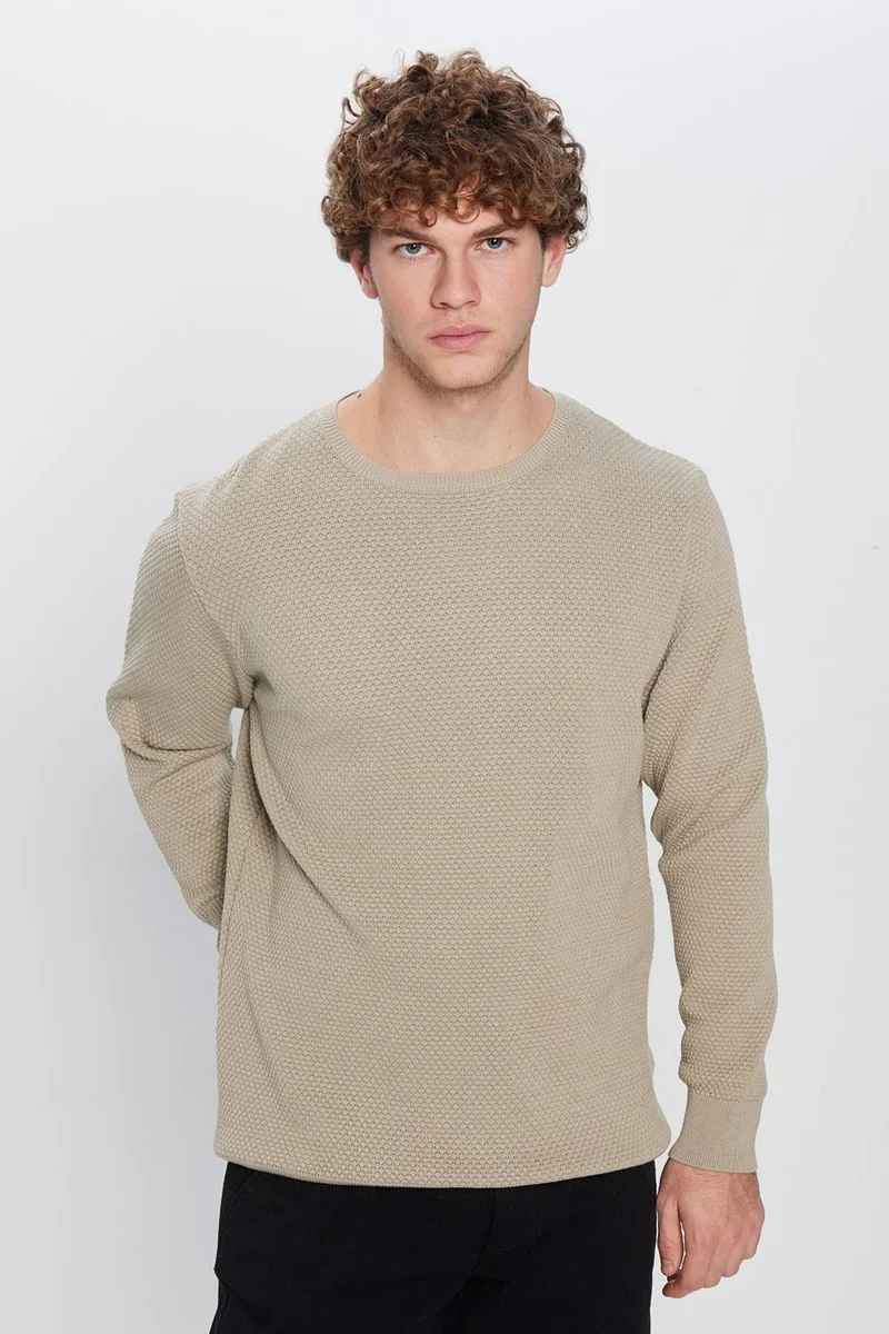 تودورس Slim Fit Crew Neck Honeycomb Patterned Men's Sweater
