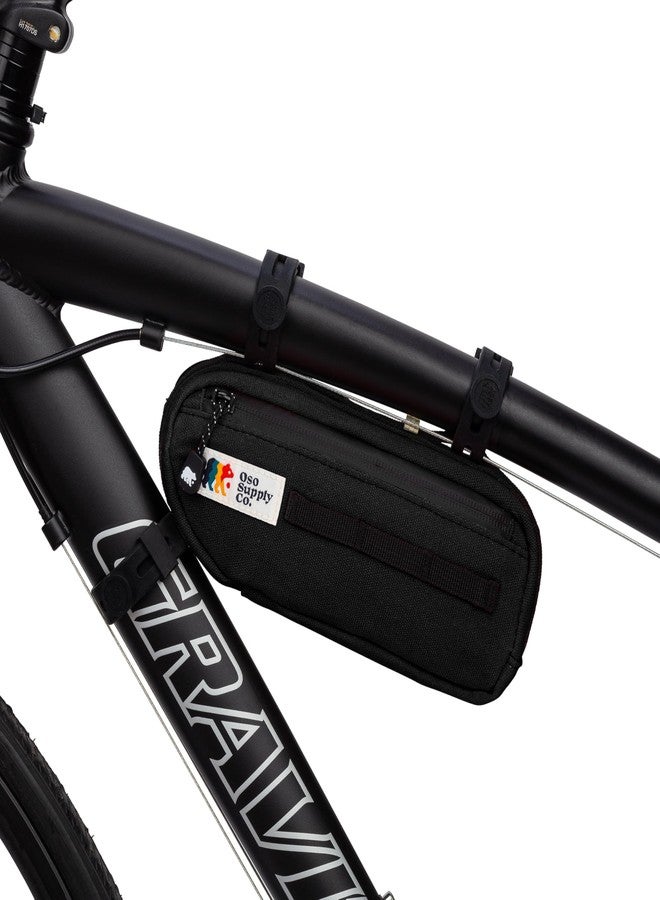 Oso Supply Co Waxed Canvas Frame Bag – Waterproof Zippers, Dual Storage Compartments, Adjustable Straps – Fits All Frame Sizes, Perfect for Cycling, Commuting, and Adventure Rides (Black) - Image 1
