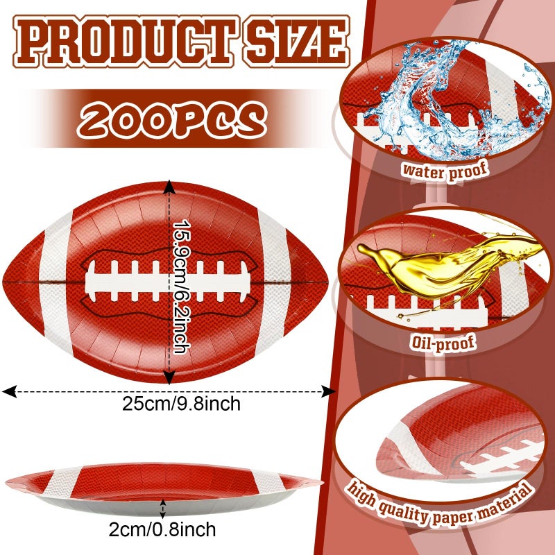 Zubebe Zubebe 200 Pcs Football Paper Plates Disposable Football Party Supplies Snack Sports Plates Football Birthday Party Favors Disposable Football Serving Trays for Game Day Sports Event Tailgate Party - Image 3