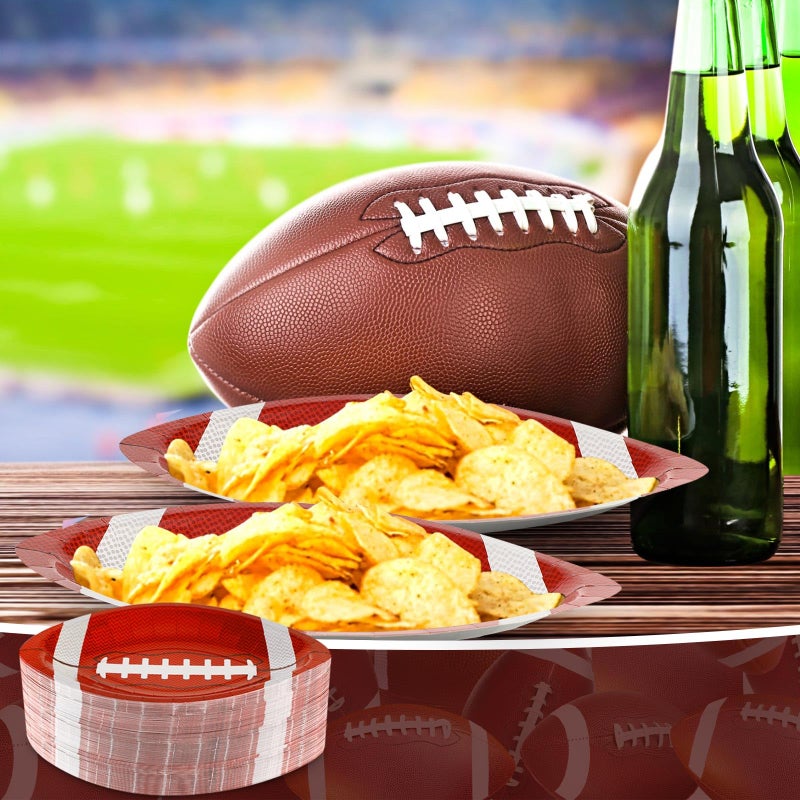 Zubebe Zubebe 200 Pcs Football Paper Plates Disposable Football Party Supplies Snack Sports Plates Football Birthday Party Favors Disposable Football Serving Trays for Game Day Sports Event Tailgate Party - Image 5