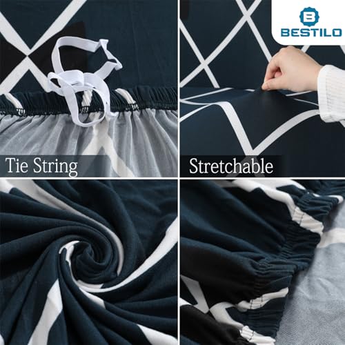 B BESTILO Sofa Cover 3 Seater and 2 Seater Fully Covered Universal 5 Seater Sofa Cover Non-Slip Sticky Elastic Stretchable Sofa Set Imported Slipcover Protector (Blue Diamond, Five Seater (3+1+1)) - Image 3