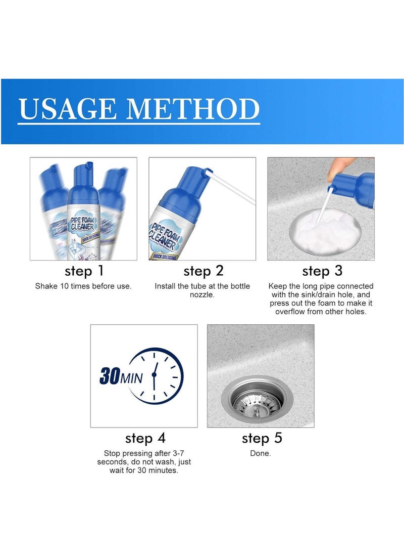 Drain Foam Cleaner - Japanese Pipe Dredge Deodorant Foam Cleaner, Liquid Hair Clog Remover for Shower, Kitchen, Sink, and Tub - Quick Foaming Toilet Cleaner for Odor-Free Drains" - Image 5