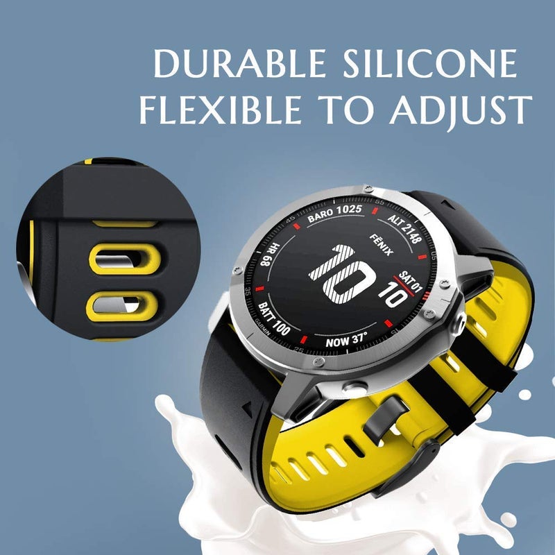 ANCOOL for Fenix 6/7/5/8 47mm Watch Band, 22mm Silicone Soft Band Replacement for Fenix 6 Pro/5 Plus/7 Pro Smartwatch(Black-Yellow) - Image 3