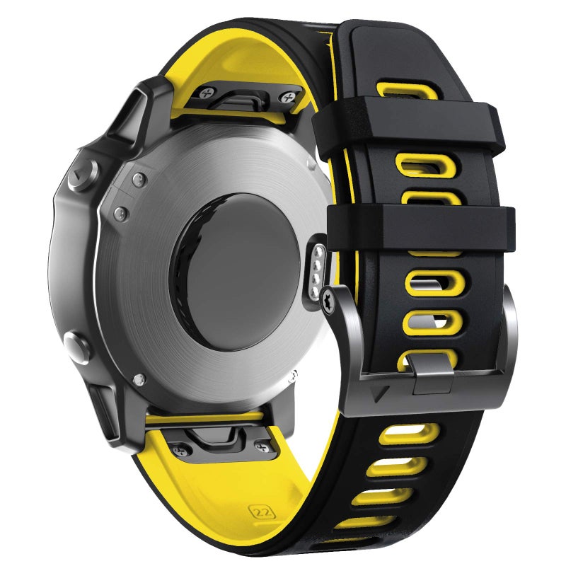 ANCOOL for Fenix 6/7/5/8 47mm Watch Band, 22mm Silicone Soft Band Replacement for Fenix 6 Pro/5 Plus/7 Pro Smartwatch(Black-Yellow) - Image 1