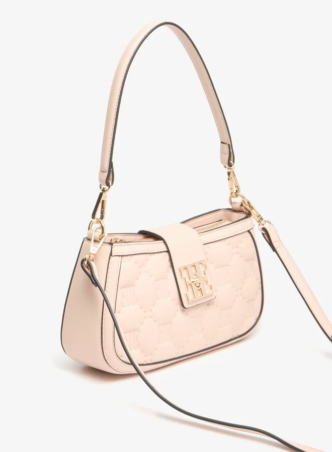 ELLE Monogram Detail Quilted Shoulder Bag with Zip Closure