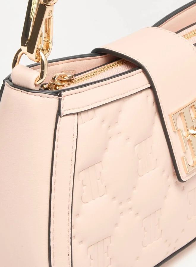 ELLE Monogram Detail Quilted Shoulder Bag with Zip Closure