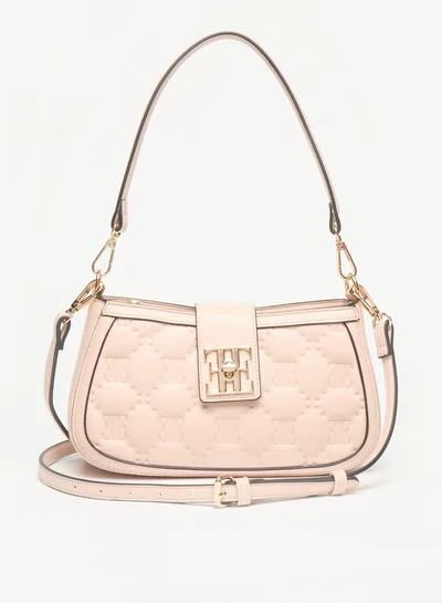 ELLE Monogram Detail Quilted Shoulder Bag with Zip Closure