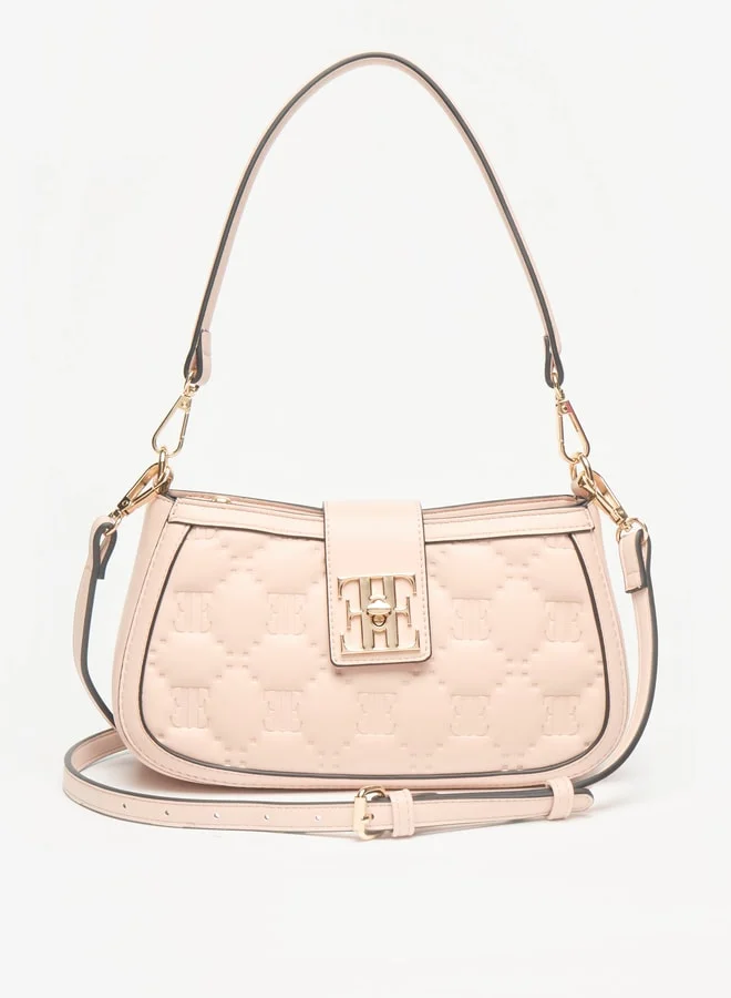 ELLE Monogram Detail Quilted Shoulder Bag with Zip Closure