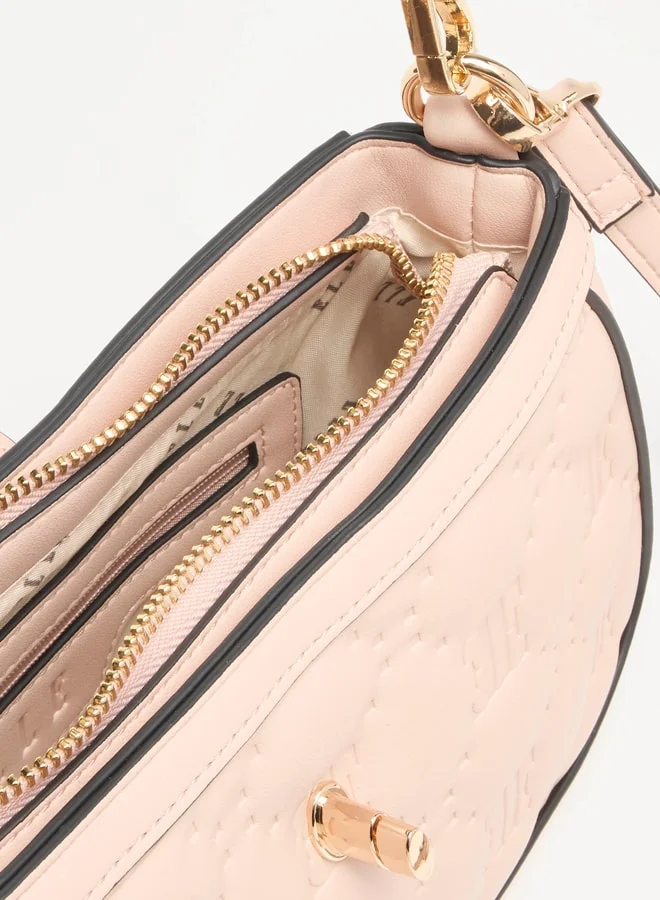ELLE Monogram Detail Quilted Shoulder Bag with Zip Closure
