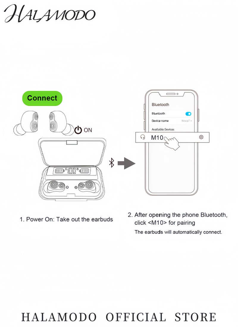 Generic - M10 Wireless Earbuds Bluetooth 5.1 TWS Full Touch Control Headphones with Built-in Mic Fast Stable & Auto Connection Smart LED Headset with Immersive Sound Quality - Image 1