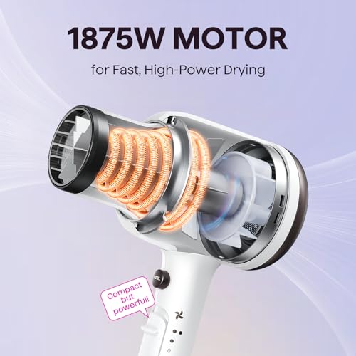 Wavytalk Hair Dryer, Blown Away Ionic Hair Dryer for Curly Hair with Diffuser, 1875W Fast Drying Blow Dryer with Ceramic Technology, 3 Attachments for All Hair Types, Light and Quiet, White - Image 4