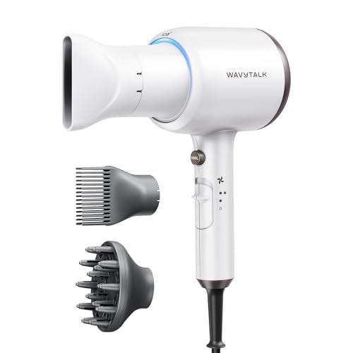 Wavytalk Hair Dryer, Blown Away Ionic Hair Dryer for Curly Hair with Diffuser, 1875W Fast Drying Blow Dryer with Ceramic Technology, 3 Attachments for All Hair Types, Light and Quiet, White - Image 1