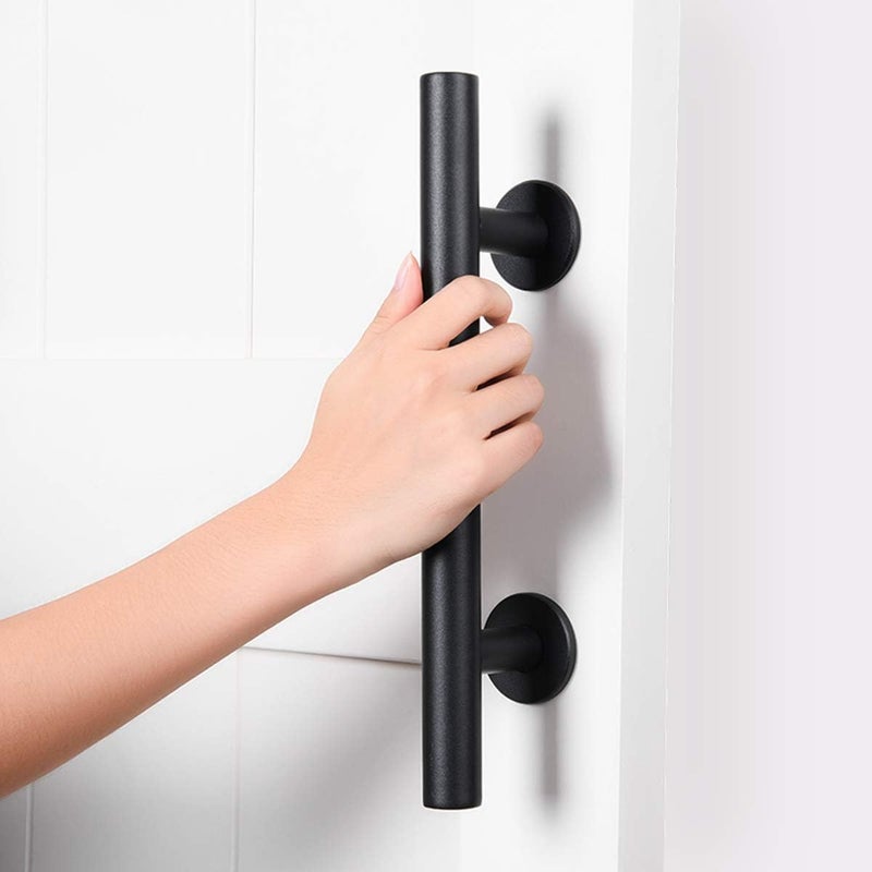 SMARTSTANDARD 12" Heavy Duty Sliding Barn Door Handle, Pull and Flush Hardware Set, Black Powder Coated Finish, Large Rustic Two-Side Design, Round - Image 2