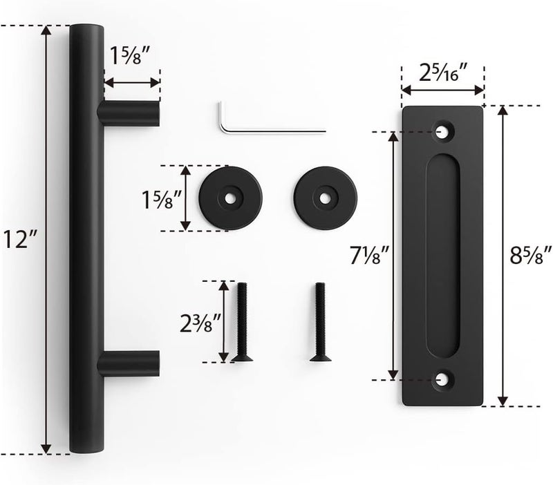 SMARTSTANDARD 12" Heavy Duty Sliding Barn Door Handle, Pull and Flush Hardware Set, Black Powder Coated Finish, Large Rustic Two-Side Design, Round - Image 5