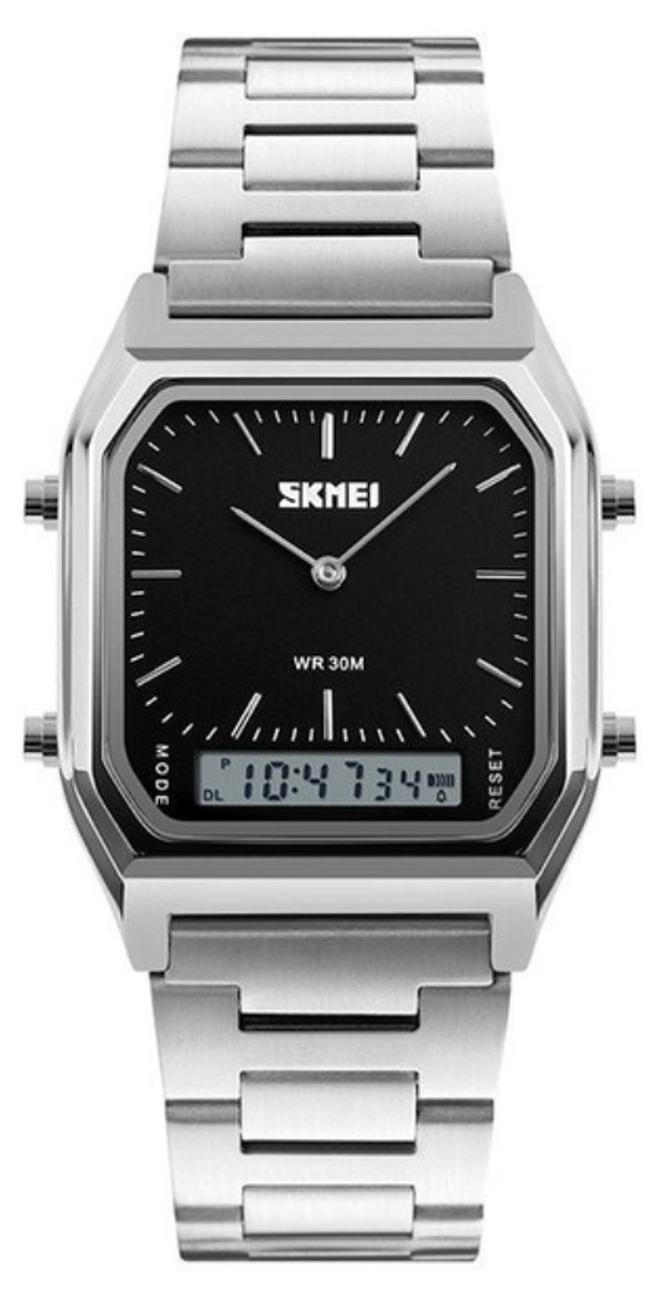 سكمي ساعة يد SKMEI 1220 من الفولاذ المقاوم للصدأ باللون الفضي والأسود - Image 1