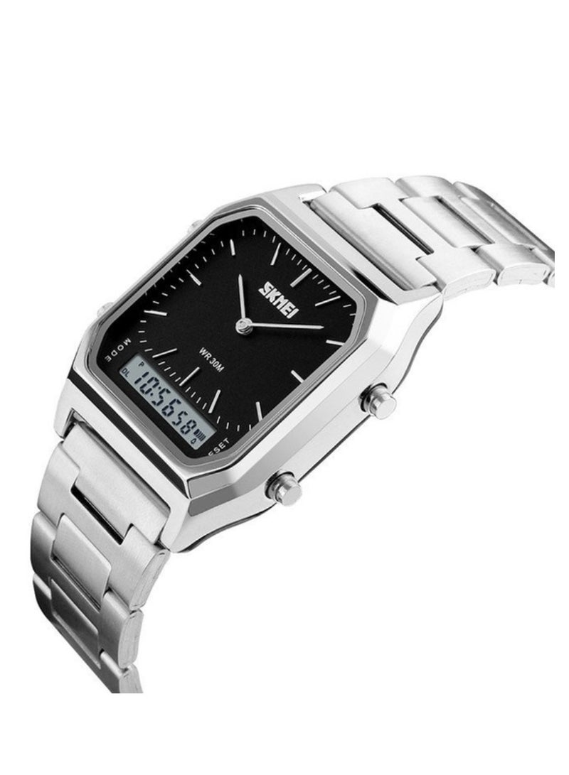 سكمي ساعة يد SKMEI 1220 من الفولاذ المقاوم للصدأ باللون الفضي والأسود - Image 2