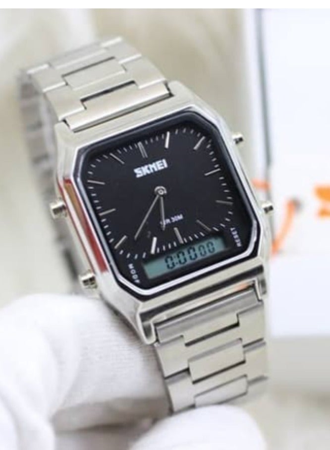 سكمي ساعة يد SKMEI 1220 من الفولاذ المقاوم للصدأ باللون الفضي والأسود - Image 4