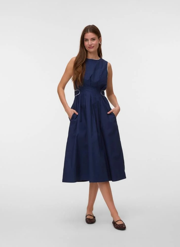 VERO MODA Sleeveless Crew Neck Midi Poplin Dress