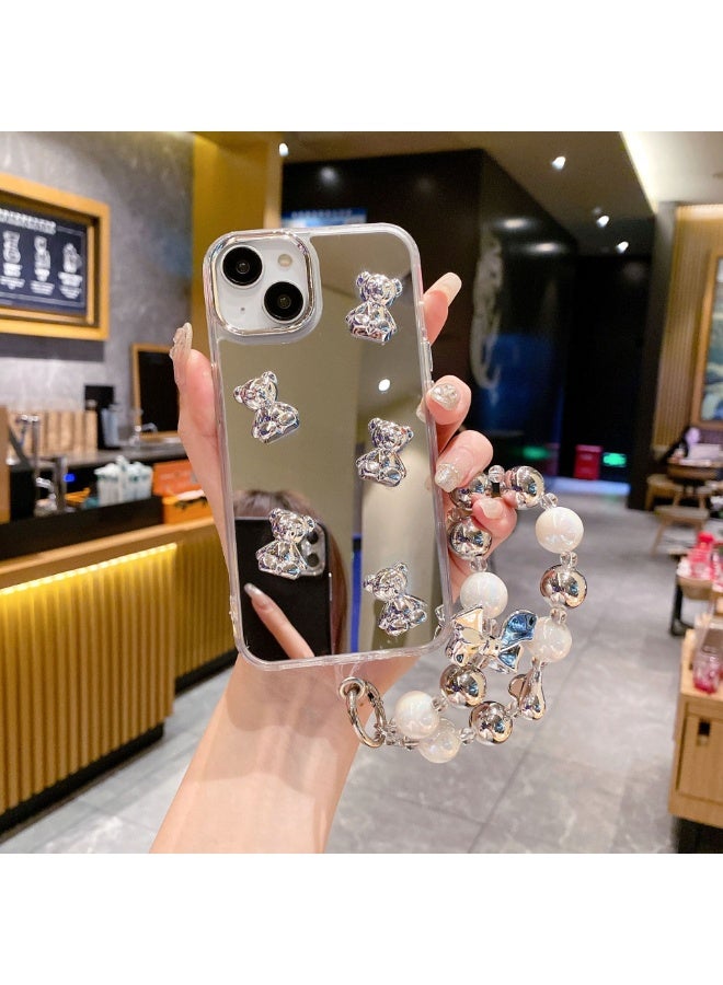 NIBEMINENT Violent Bear Protective TPU Case Cover For iPhone 16 Plus, Acrylic Mirror With Bear With Bracelet